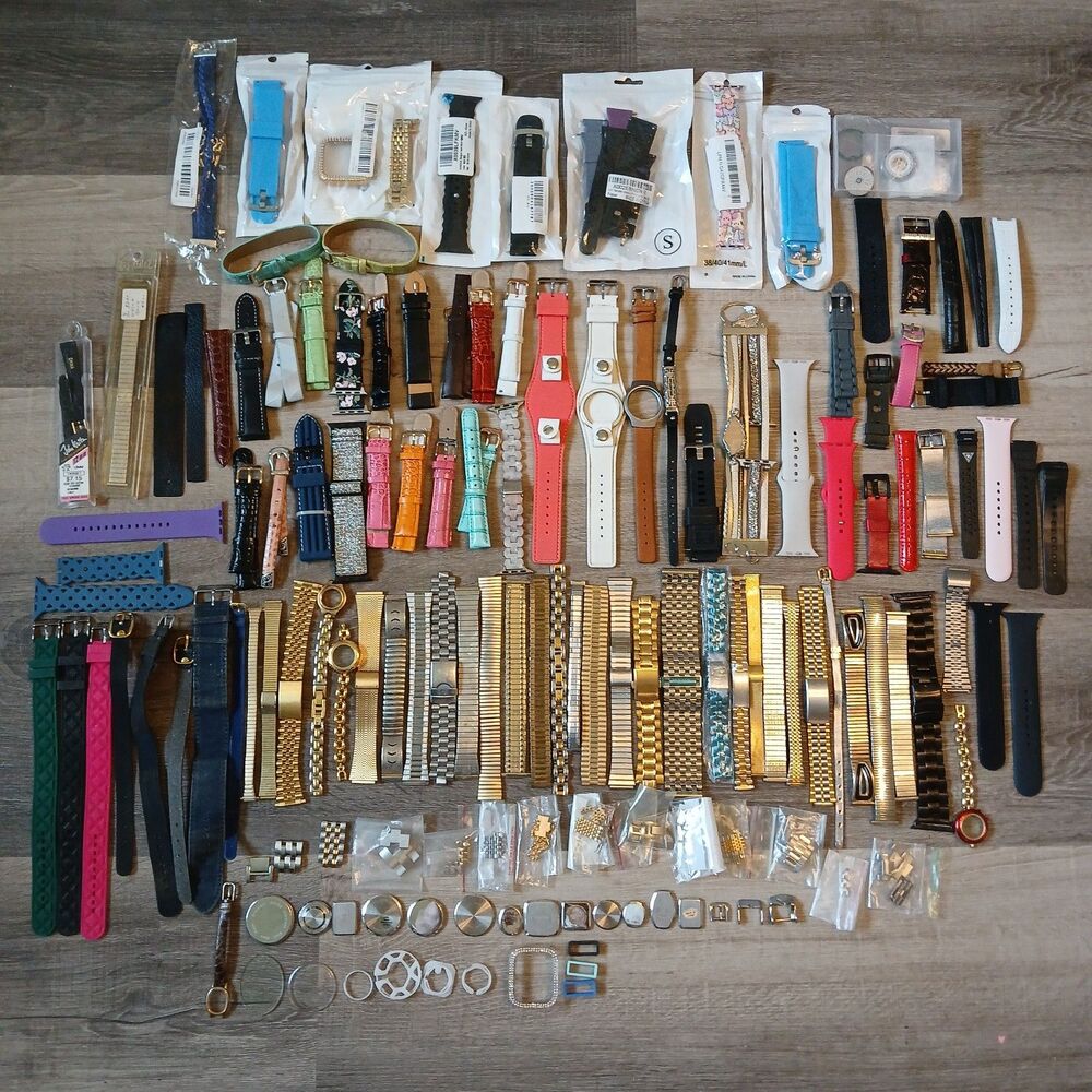 Bulk Watch Parts 100+ Lot Straps Bands Cases Expansion Craft Hardware Scrap - Q5